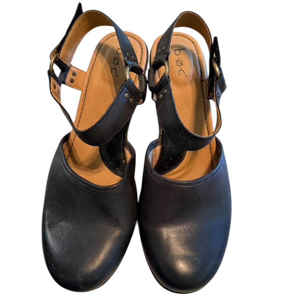 B.O.C. Born Concept Womens Black Leather Wedge Sandals Z39103 Size 11M Comfort